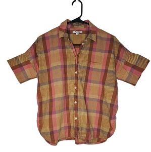 Madewell-Womens-Xsmall-Plaid Short Sleeve Button-Up Shirt‎